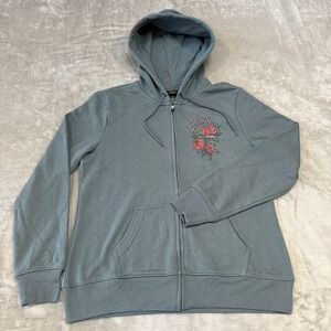 Harley-Davidson Full Zip Hoodie Womens Large Blue Gray Roses Motorcycle New NWOT